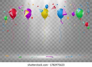 Ilustración vectorial de la caída de un confetti en un fondo transparente.