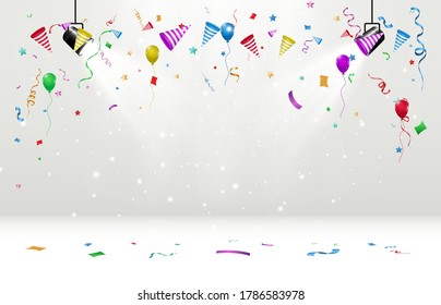 Vector illustration of falling confetti on a transparent background.