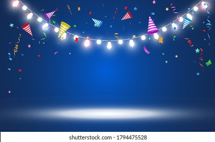Vector illustration of falling confetti on a transparent background.	
