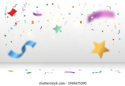 Vector illustration of falling confetti on a transparent background.