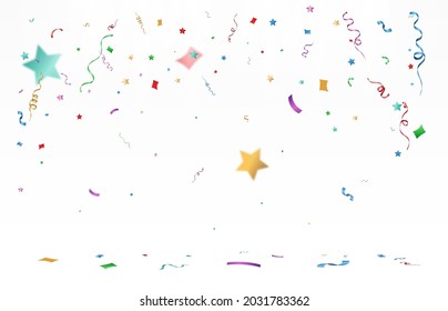 Vector illustration of falling confetti on a transparent background.	