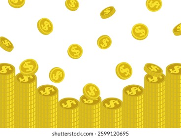 Vector illustration of falling dollar coins and neatly stacked coins.