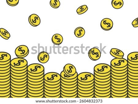 Vector illustration of falling dollar coins and neatly stacked coins.