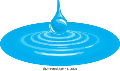 A vector illustration of a falling drip of water impacting the water’s surface