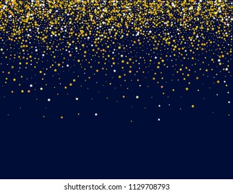 Vector Illustration of Falling golden stars. Golden Stars Confetti. Christmas, New Year celebration holiday background.