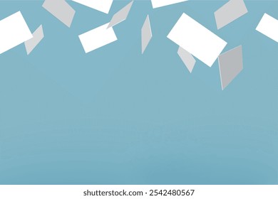 Vector illustration of falling paper cards from above on transparent background.