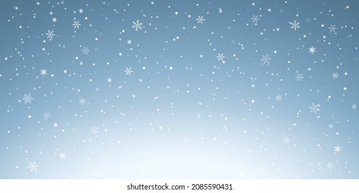 Vector illustration with Falling Snow down on blue sky background of the Merry Christmas and Happy New Year.