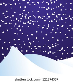 vector illustration of falling snow in the night dark blue sky