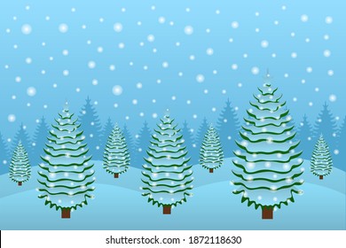 Vector illustration of falling snow on trees.Winter, holiday.