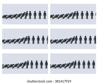 Vector illustration of falling stick figures animation sprite with gray background 