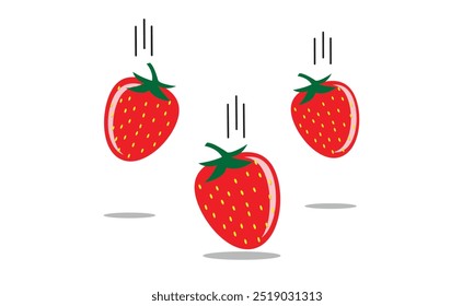 Ilustración vectorial de fresas caídas, fruta fresca