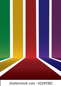Vector illustration of falling stripes that form a 3d space. Room for your image or text.