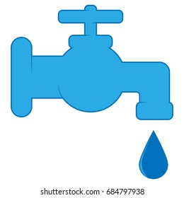 Vector illustration of falling water drop from tap on white background. 