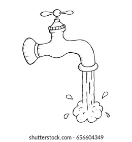 Vector  illustration of falling water from tap on white background. Hand drawn doodle.