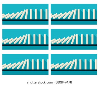 Vector illustration of falling white dominoes animation sprite with blue background 
