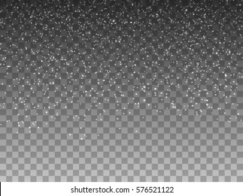 Vector illustration of falling white magic dust. Isolated transparent background. Shining white powder incident. Glitter silver. Elements for design. Brilliant small white particles.