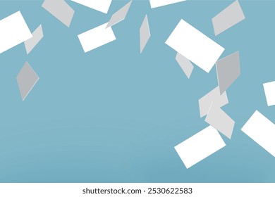 Vector illustration of falling white paper cards from above on transparent background.