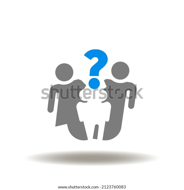 Vector illustration of family breakdown with\
question mark. Icon of divorce family. Symbol of divorced people.\
Family crisis sign.