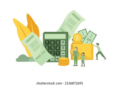 Vector Illustration Family Budget Planning At Crisis, Money Economy Bank Problem Finance. Woman And Man Couple, People Financial Covid Credit, Tax Business Bill. People Problems Worried Isolated Home.