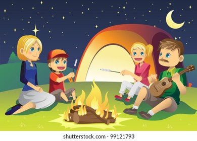 A vector illustration of a family camping