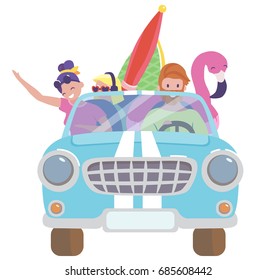 vector illustration of a family in the car on vocation on the white background