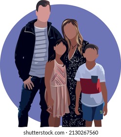 Vector illustration of a family - dad, mom, daughter and son. Image of a family in the style of "no face". Family isolated icon