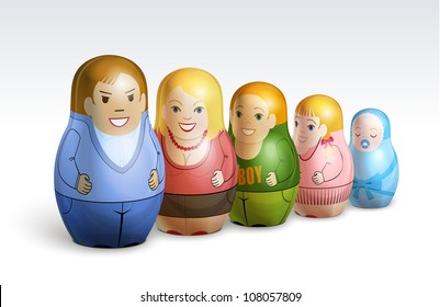 Vector illustration of a family dolls