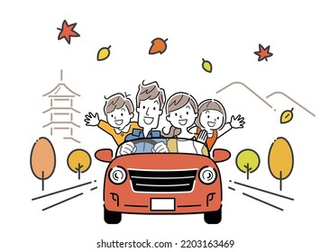 Vector illustration: Family drive in autumn season