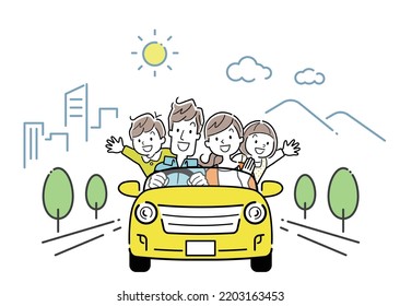 Vector illustration: Family drive in fresh green season