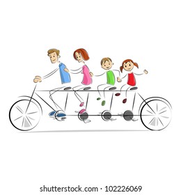 vector illustration of family enjoying tandem bicycle ride