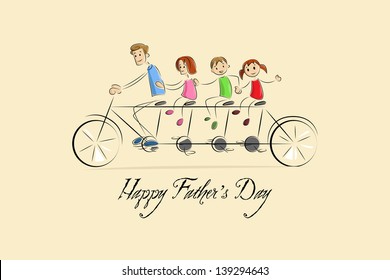 vector illustration of family enjoying tandem bicycle ride in Father's Day background