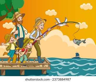 vector illustration of family fishing