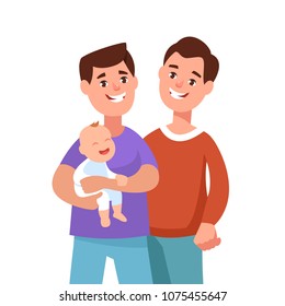 Vector illustration family gay couple with baby cartoon style.