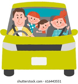 a vector illustration of the family to go out by car