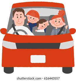 a vector illustration of the family to go out by car
