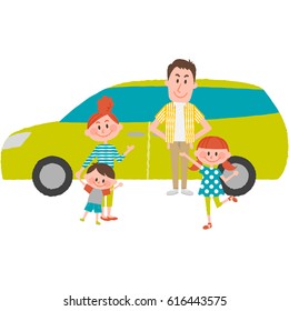 a vector illustration of the family to go out by car