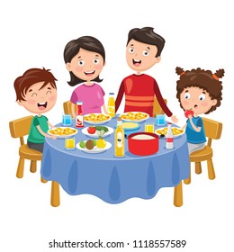 Vector Illustration Of Family Having Dinner