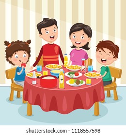 Vector Illustration Of Family Having Dinner