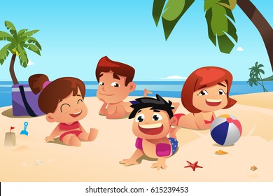 A vector illustration of Family Having Fun on the Beach