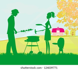  A vector illustration of a family having a picnic in a park