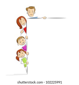 vector illustration of family holding blank placard