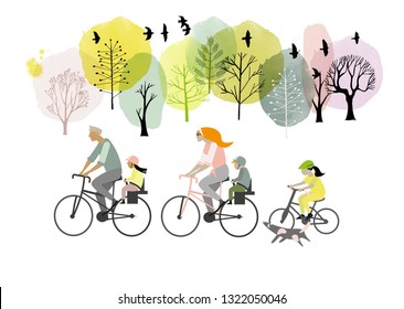 Vector illustration of family holiday at a nature and outdoor activities. Flat cartoon vector illustration.  