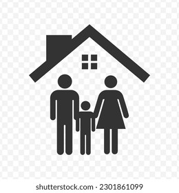 Vector illustration of family house icon in dark color and transparent background(png).