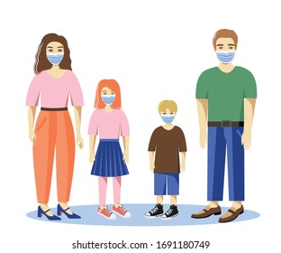 Vector illustration of the family in medical mask. Can be used as print, packaging design, template, magazine illustration, and so on.