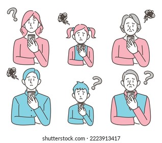 Vector Illustration Of A Family Member Looking At A Smartphone And Feeling Distressed Or Doubtful.