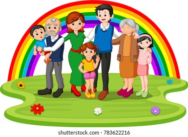Vector illustration of Family in the park on rainbow day