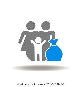 Vector illustration of family people with duffel bag. Icon of immigrants. Symbol of refugees.