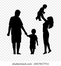 Vector illustration of family people silhouette on transparent background