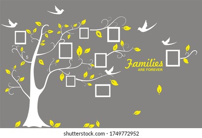 Ilustración vectorial del árbol fotográfico familiar y de las aves voladoras