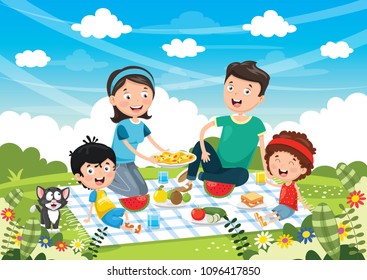 Vector Illustration Of Family Picnic